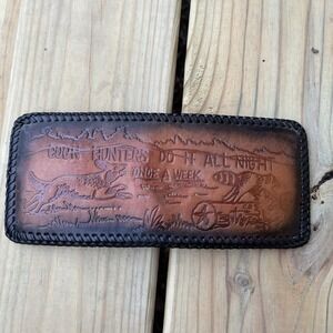 Vintage Handmade Leather Wallet Coon Hunting Bifold Hand Tooled Whipstitch USA